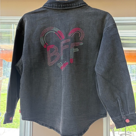 Kids Billiblush Denim Button-Up Shirt/Light Jacket Pink Buttons Bedazzle on Back - Picture 4 of 10